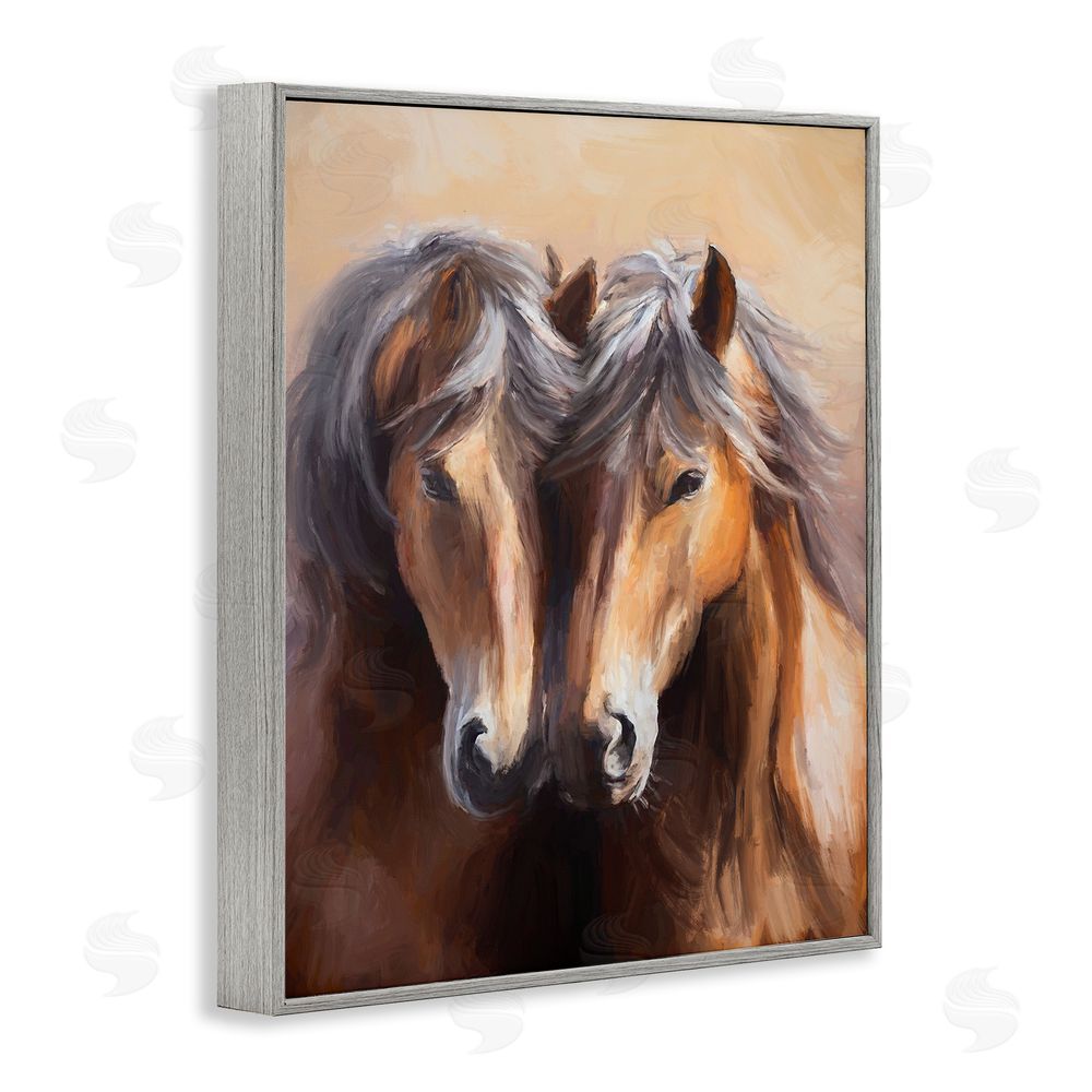 Ramona Murdock Horse Twins Hugging Gray Framed Giclee Wall Art Print
