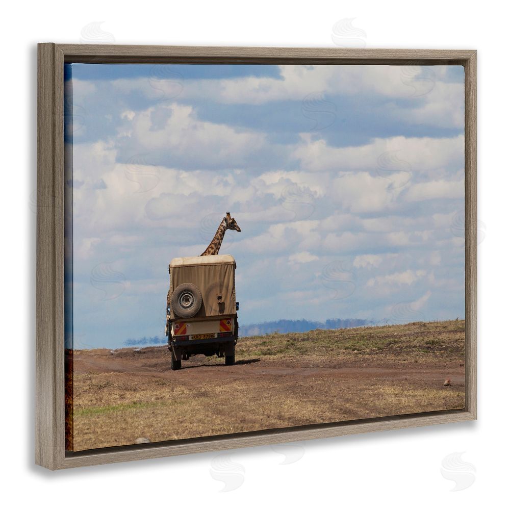 Marilyn Parver Giraffe in Safari Vehicle Brown Floating Frame Canvas Wall Art Print