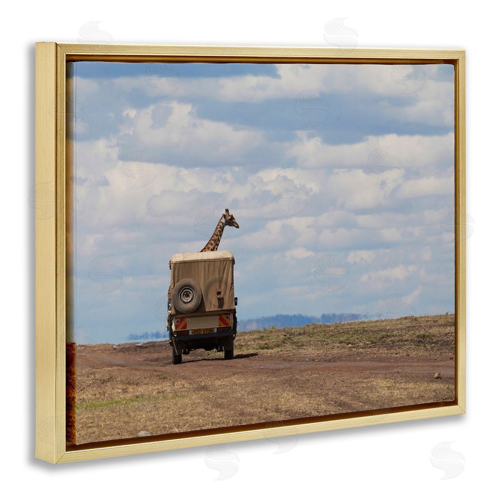 Marilyn Parver Giraffe in Safari Vehicle Gold Floating Frame Canvas Wall Art Print