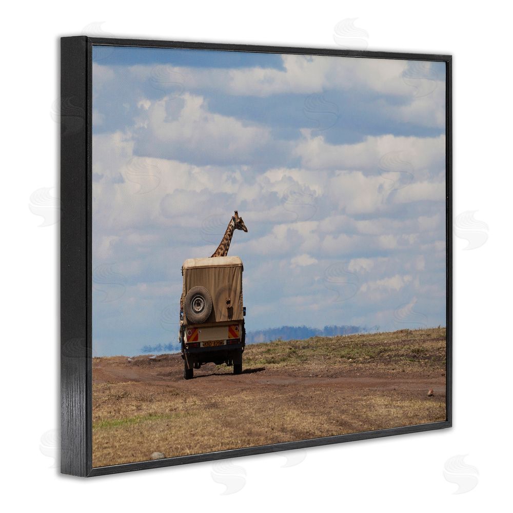 Marilyn Parver Giraffe in Safari Vehicle Black Framed Giclee Wall Art Print