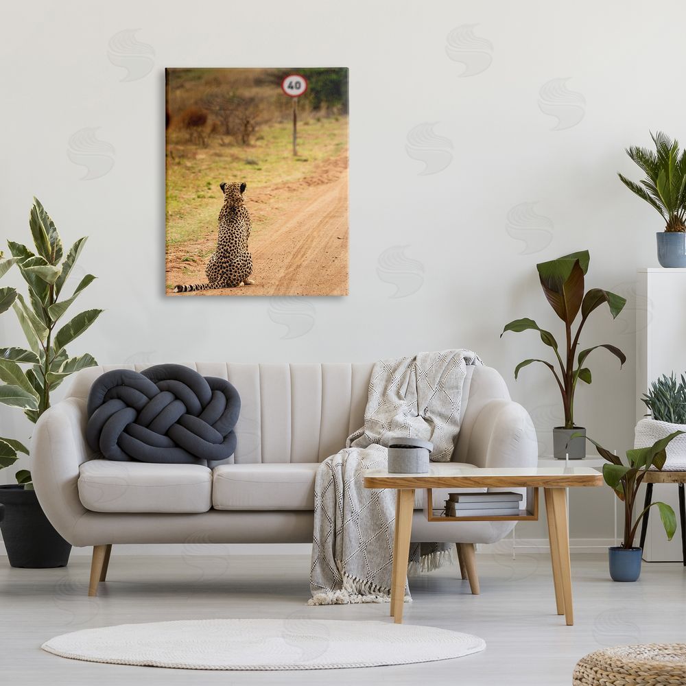 Vaughan Jessnitz Speedy Cheetah on Road Canvas Wall Art Print in Room