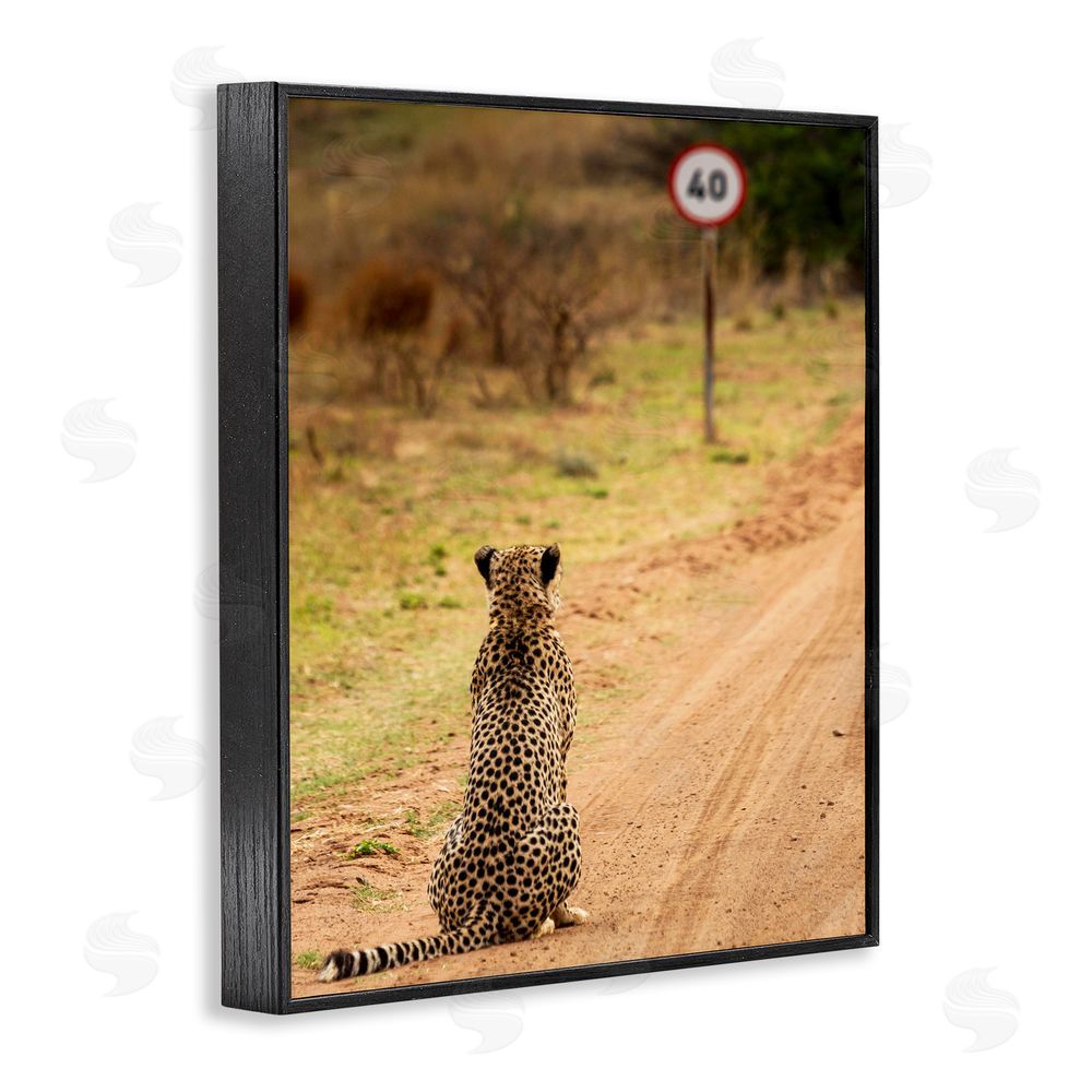 Vaughan Jessnitz Speedy Cheetah on Road Black Framed Giclee Wall Art Print