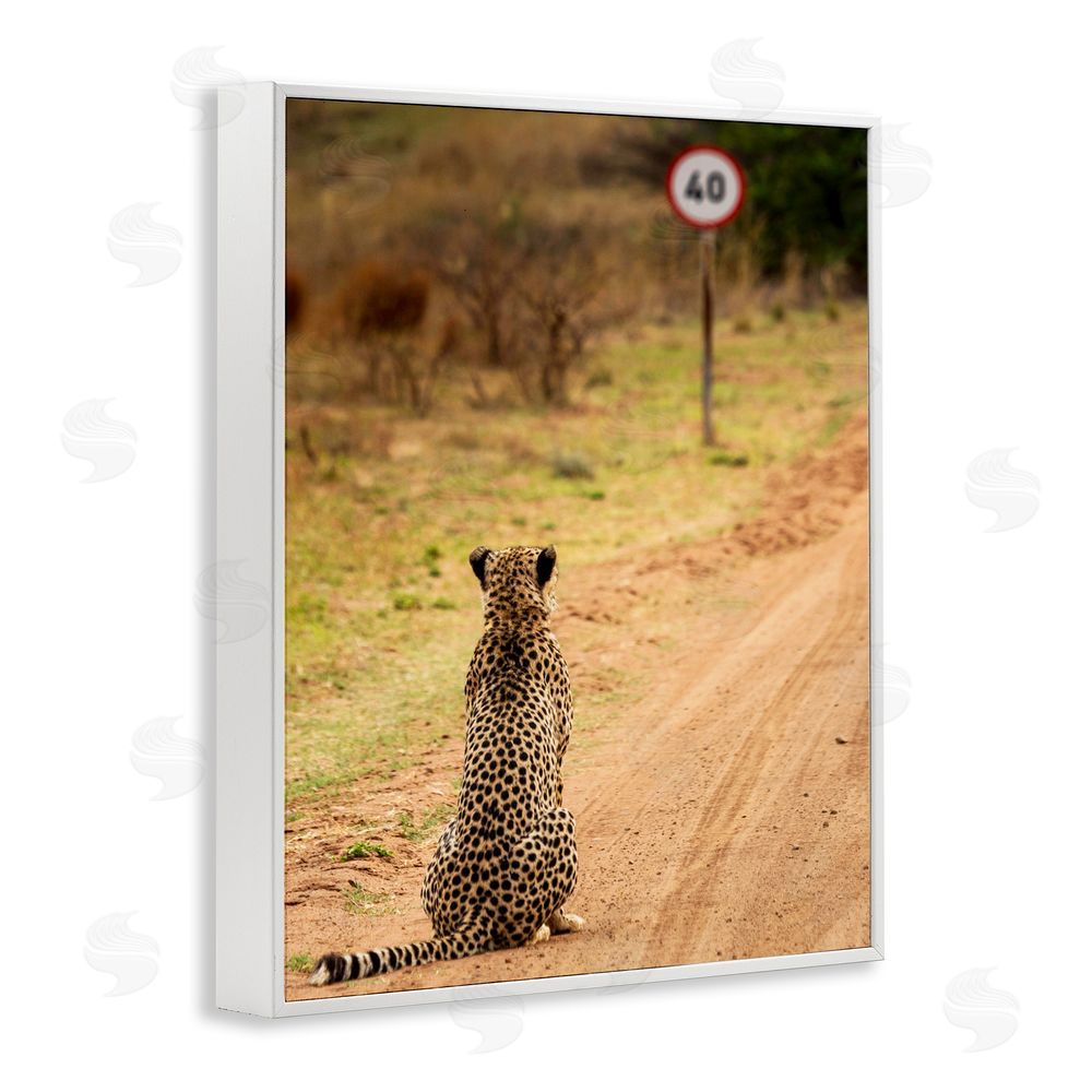 Vaughan Jessnitz Speedy Cheetah on Road White Framed Giclee Wall Art Print