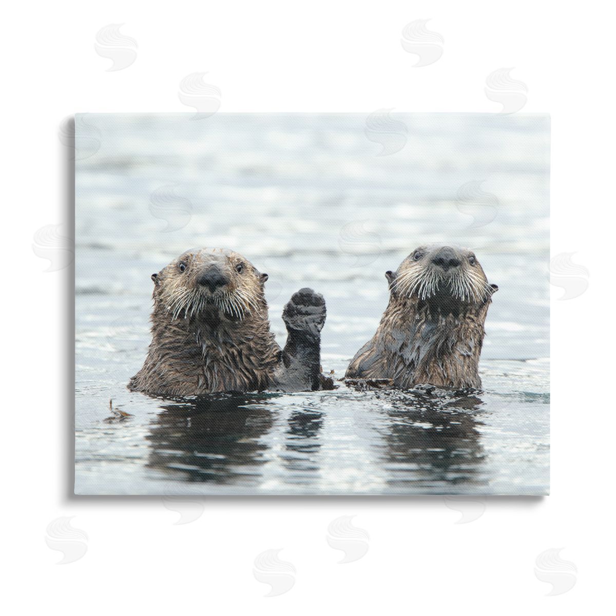 Donna Bourdon Peeking Otters in Water Stretched Canvas Wall Art Print