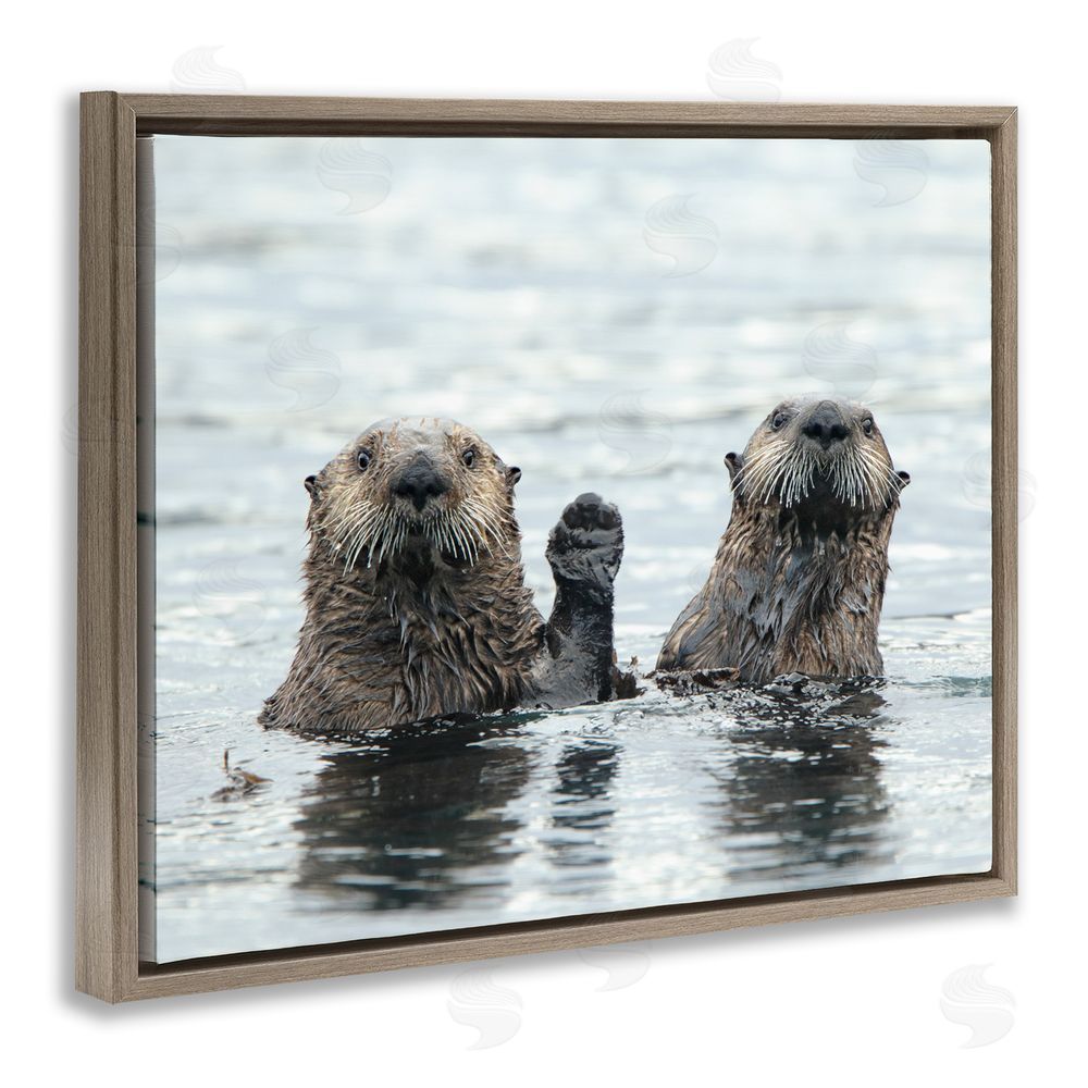 Donna Bourdon Peeking Otters in Water Brown Floating Frame Canvas Wall Art Print