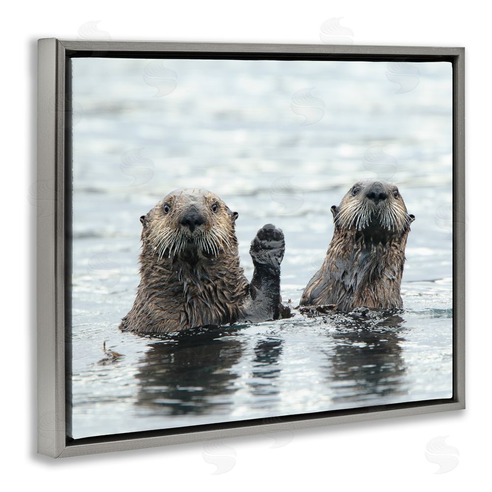 Donna Bourdon Peeking Otters in Water Grey Floating Frame Canvas Wall Art Print