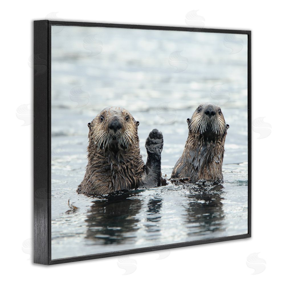 Donna Bourdon Peeking Otters in Water Black Framed Giclee Wall Art Print