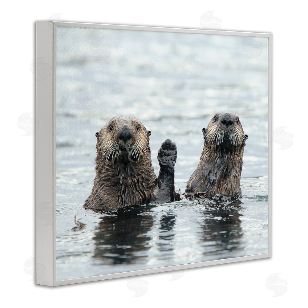 Donna Bourdon Peeking Otters in Water White Framed Giclee Wall Art Print