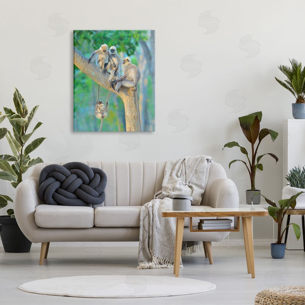 Thomas Vijayan Fun Playing Monkeys Canvas Wall Art Print in Room