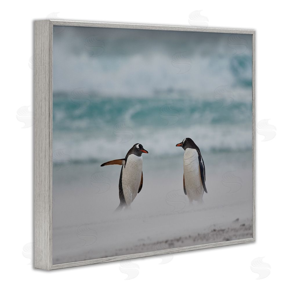 Carol Taylor Penguins on Arctic Beach Gray Framed Giclee Wall Art Print