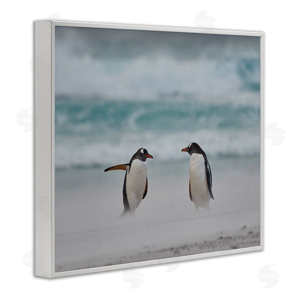 Carol Taylor Penguins on Arctic Beach White Framed Giclee Wall Art Print