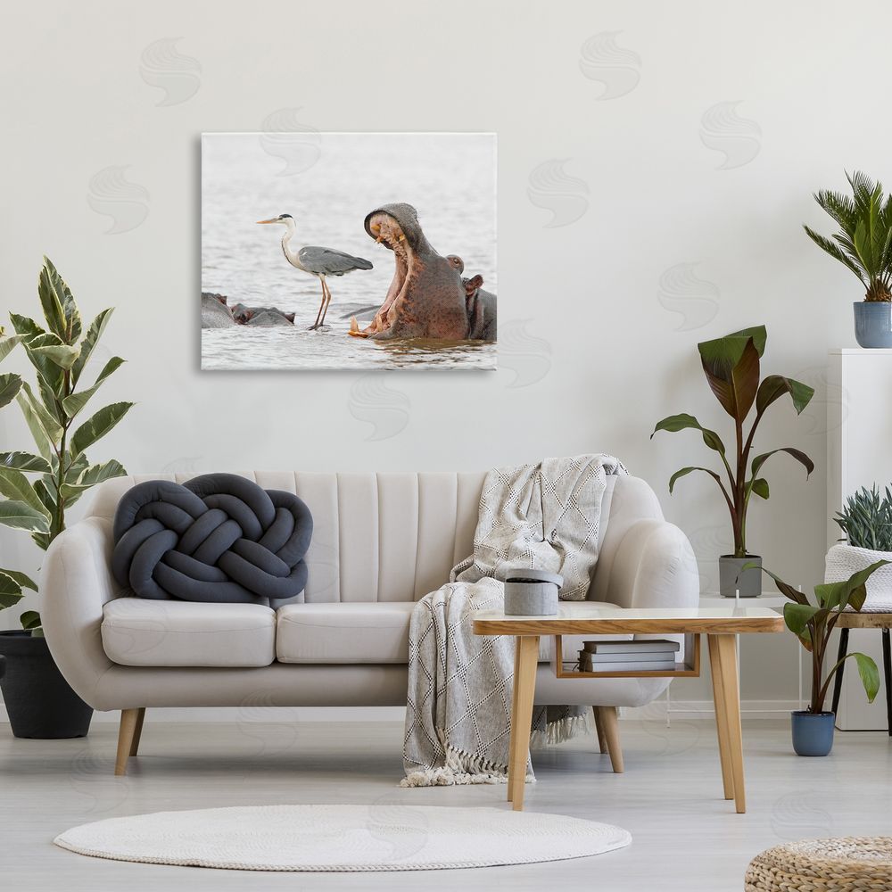 Jean Jacques Alcalay Hippo & Heron Photography Canvas Wall Art Print in Room