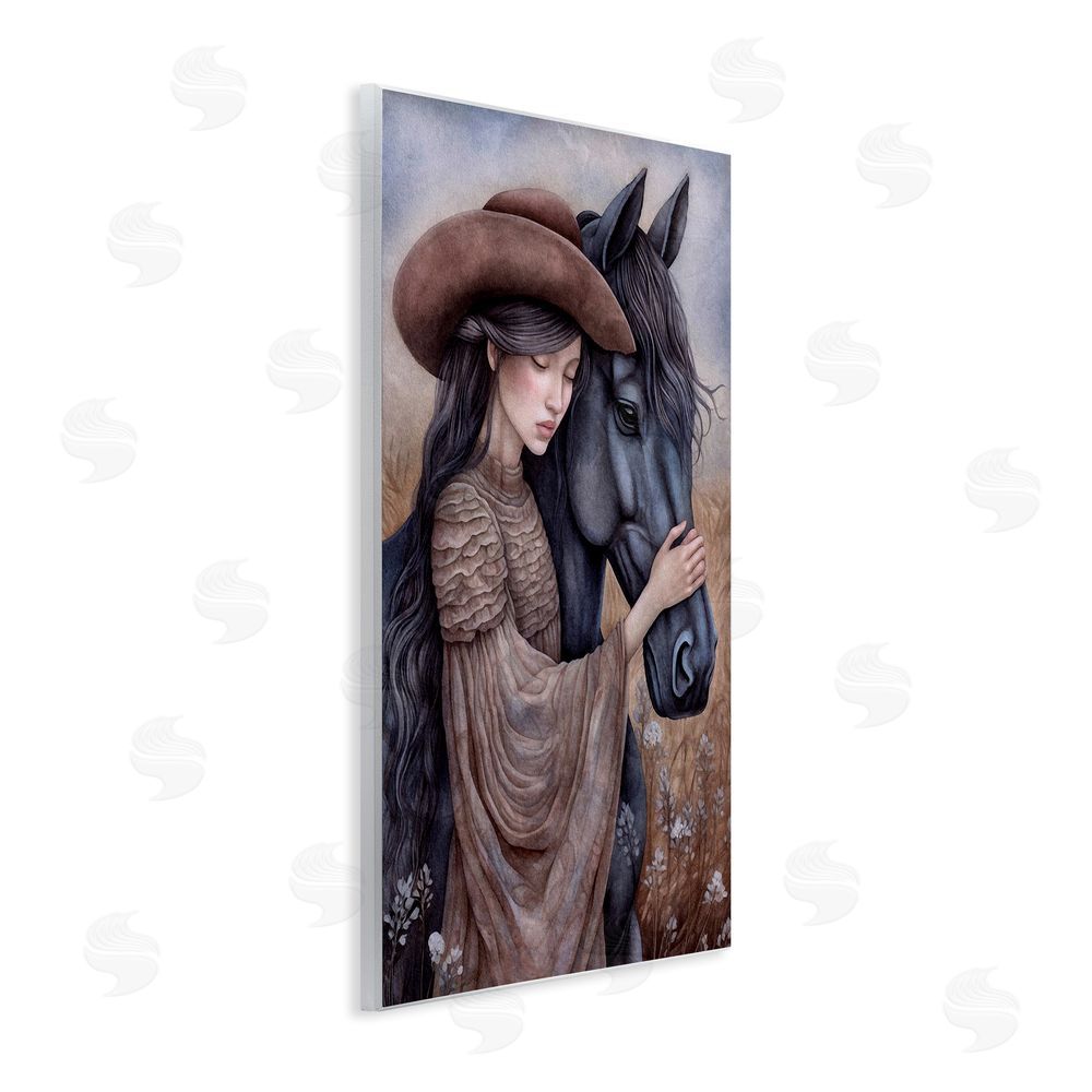 The Dutch Lady Girl with Black Stallion Wall Plaque Art Print
