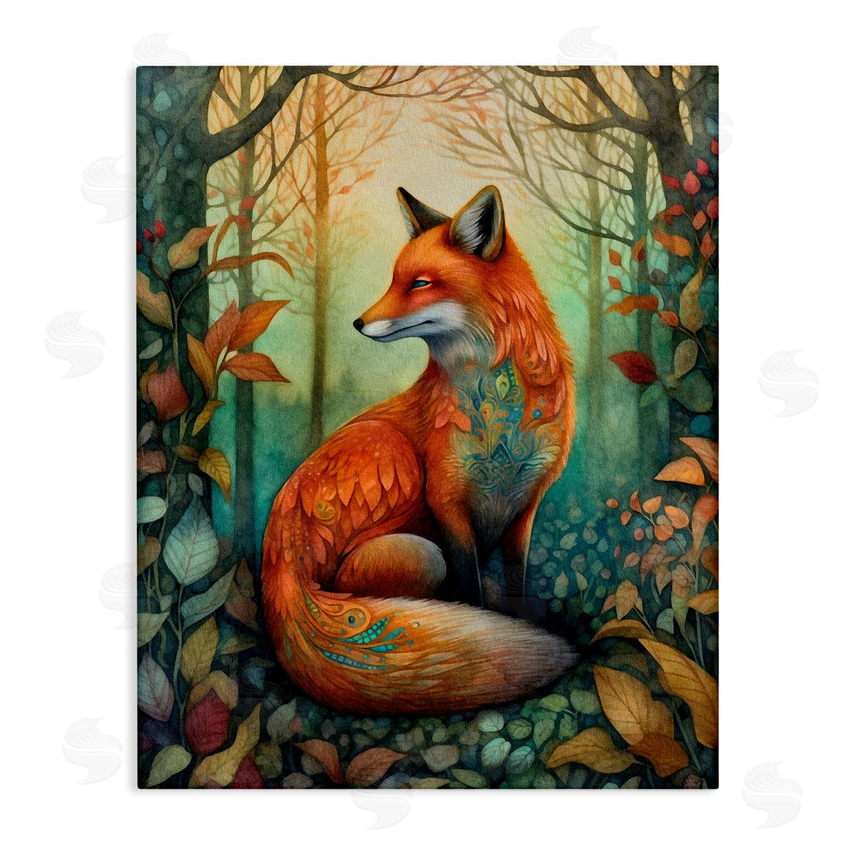 The Dutch Lady Vibrant Fox in Forest Foliage Stretched Canvas Wall Art Print