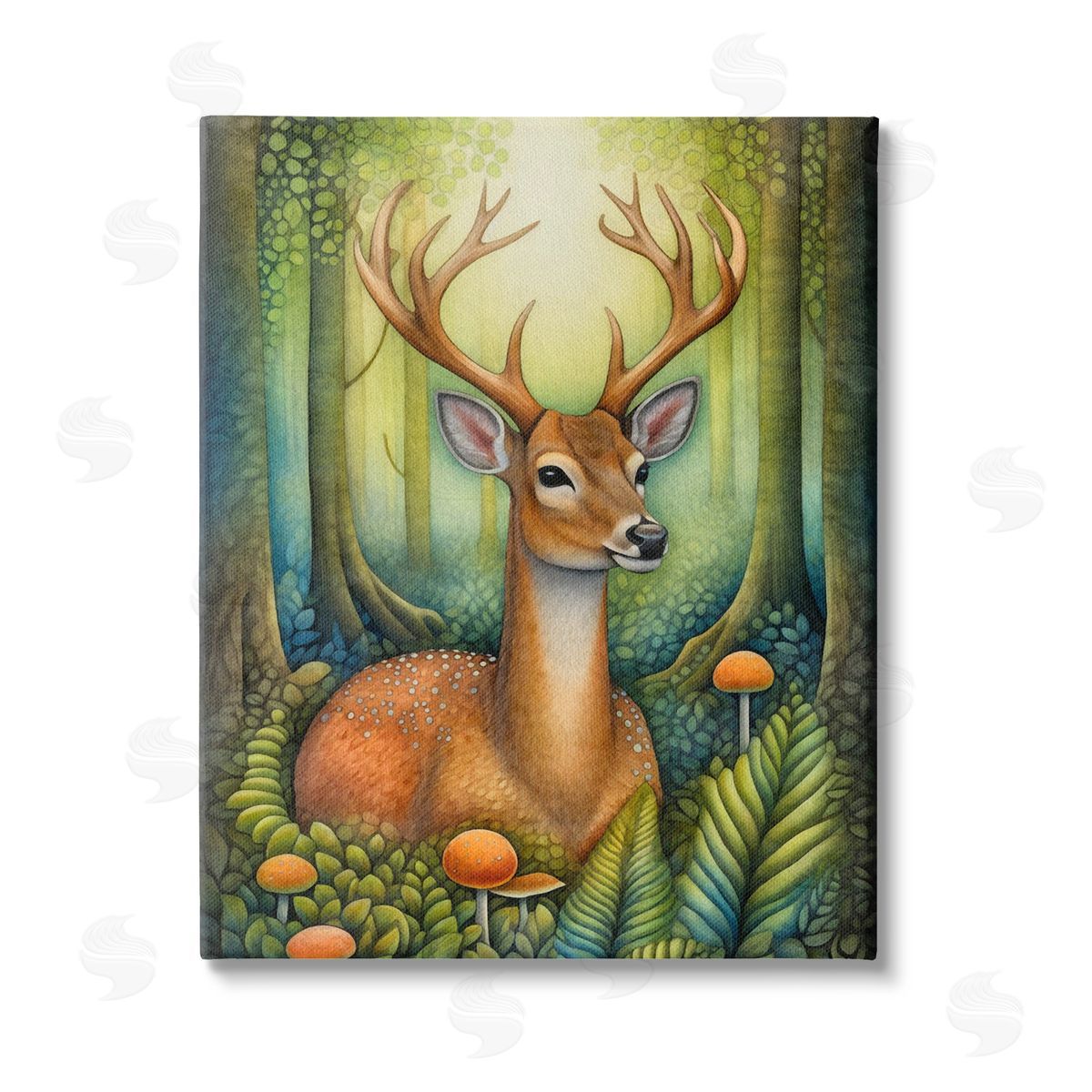 The Dutch Lady Deer with Nature Mushrooms Stretched Canvas Wall Art Print