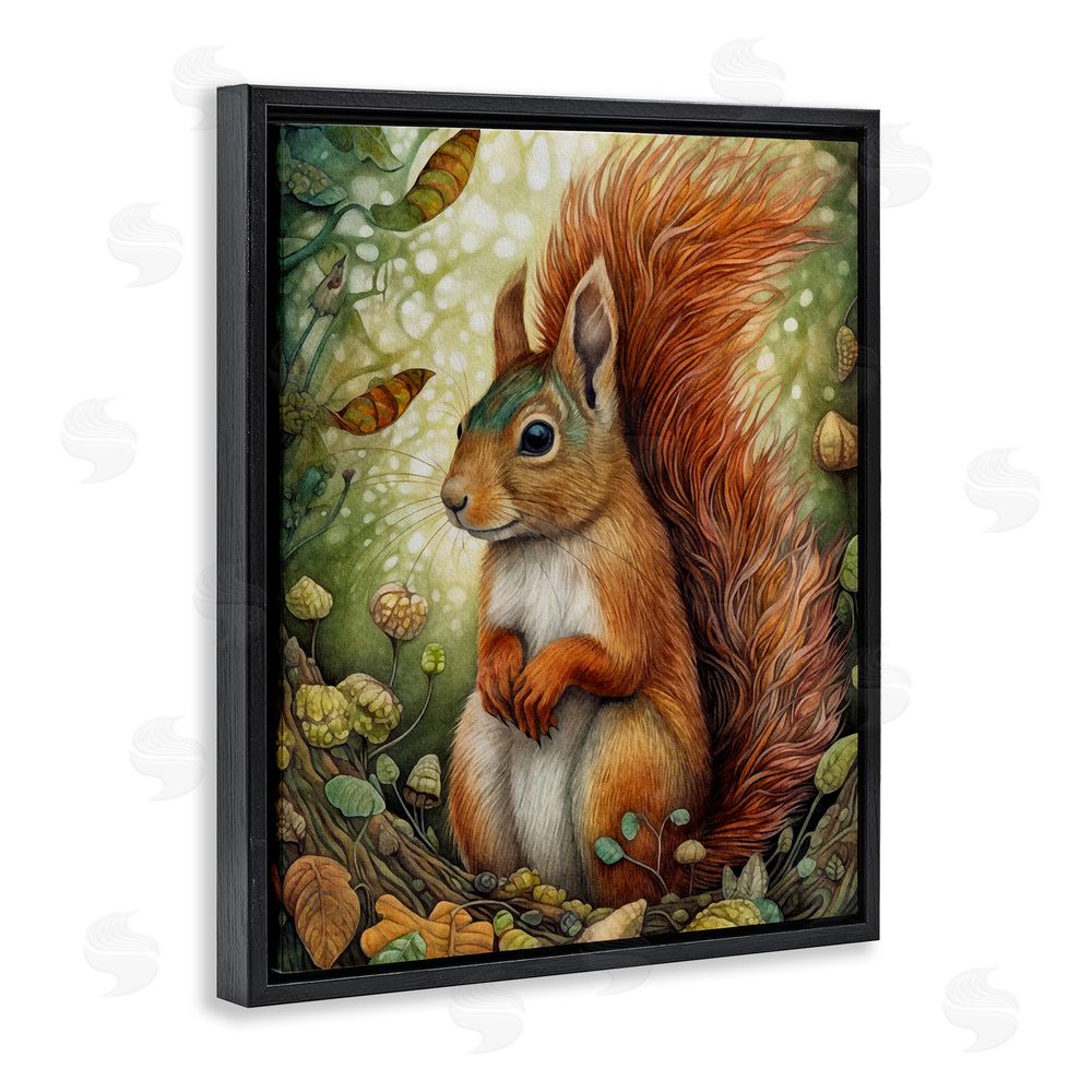 The Dutch Lady Squirrel & Forest Botanicals Black Floating Frame Canvas Wall Art Print