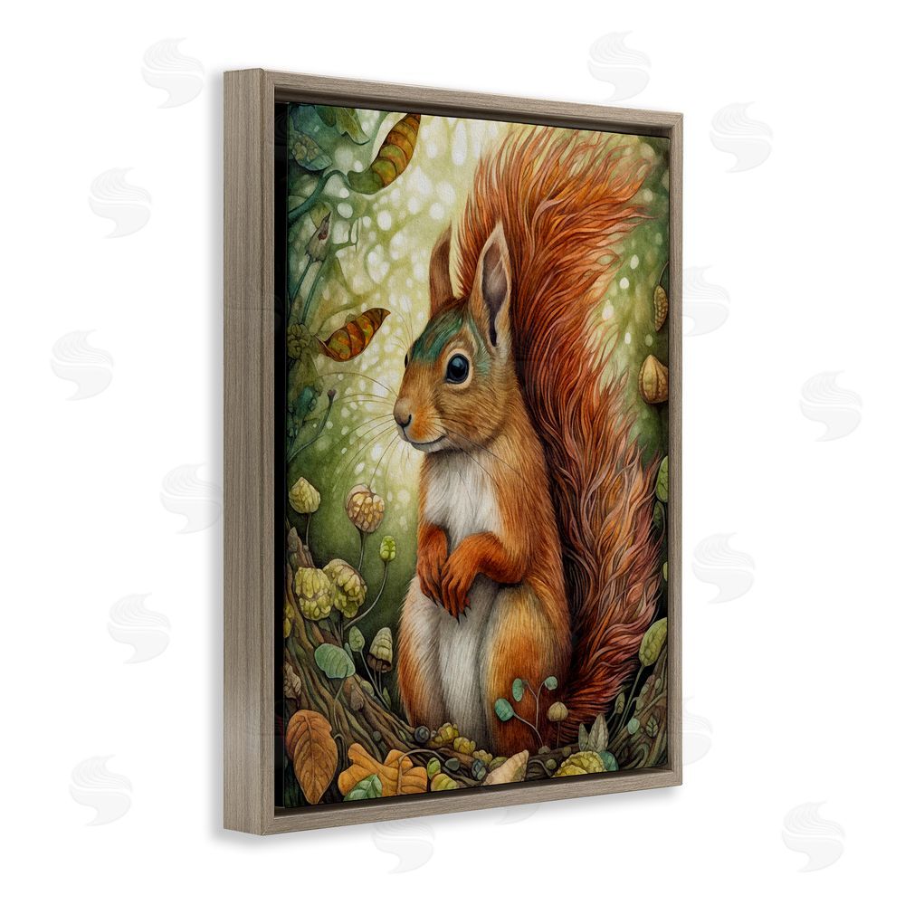 The Dutch Lady Squirrel & Forest Botanicals Brown Floating Frame Canvas Wall Art Print