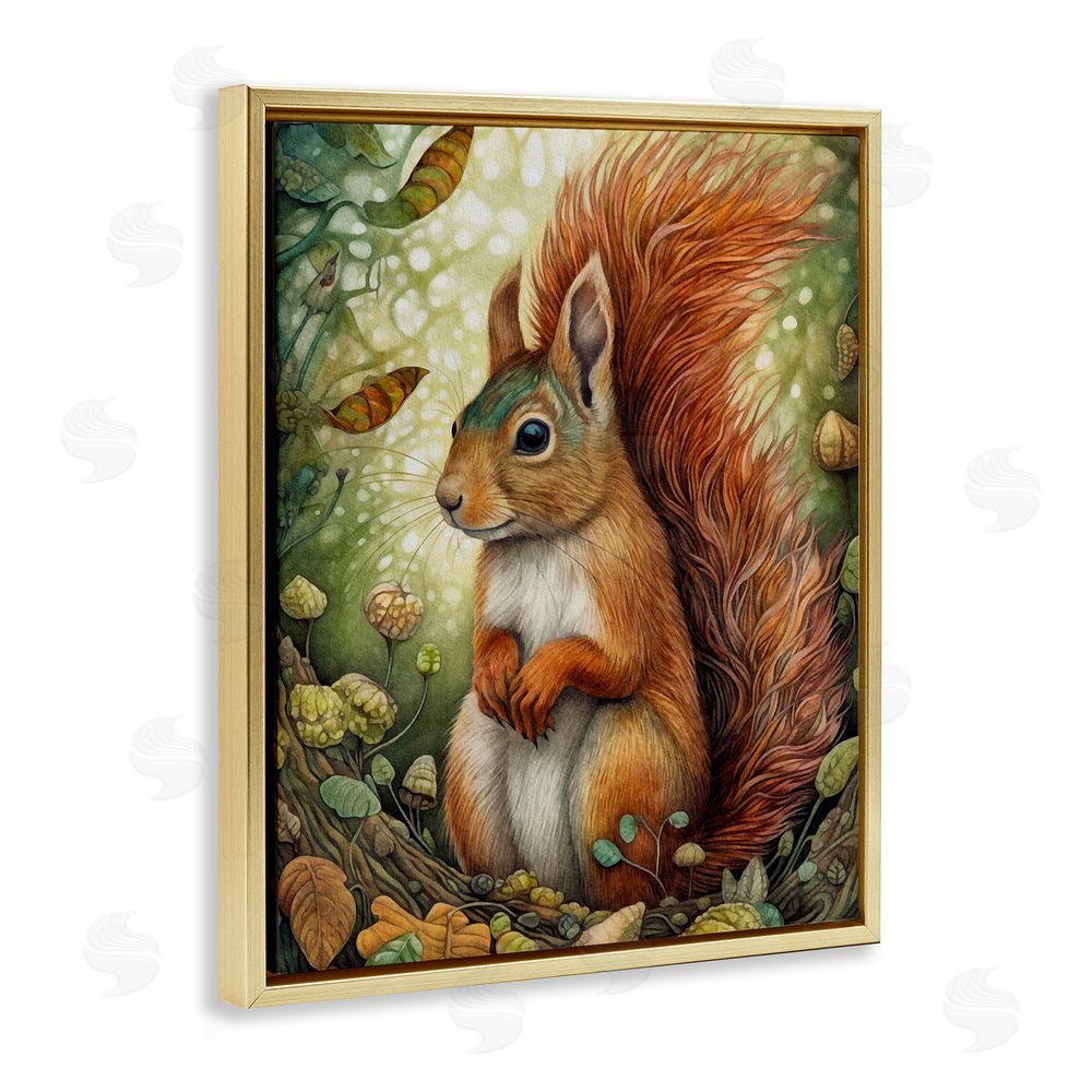 The Dutch Lady Squirrel & Forest Botanicals Gold Floating Frame Canvas Wall Art Print
