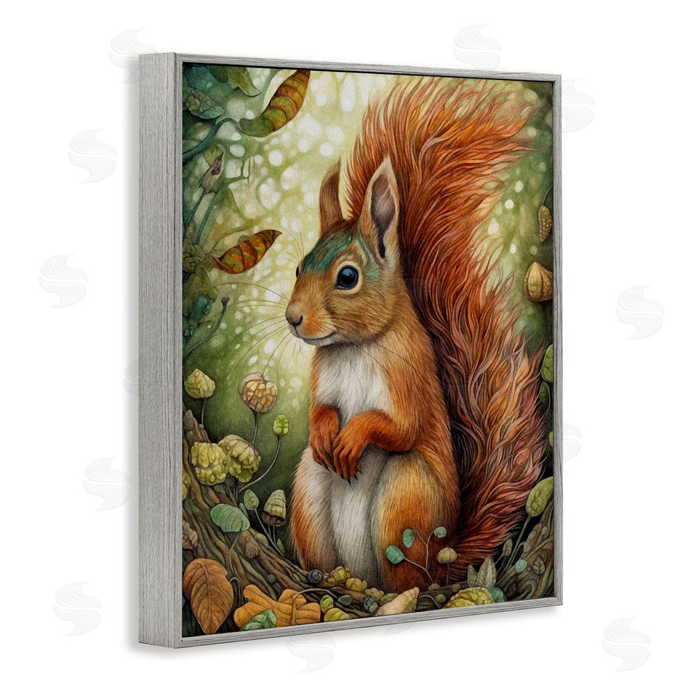 The Dutch Lady Squirrel & Forest Botanicals Gray Framed Giclee Wall Art Print