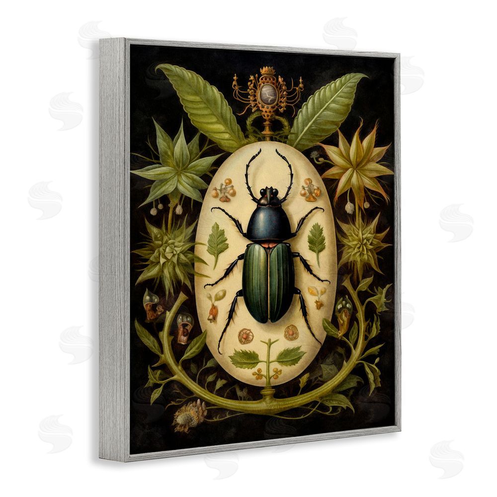 The Dutch Lady Vintage Beetle & Botanicals Gray Framed Giclee Wall Art Print