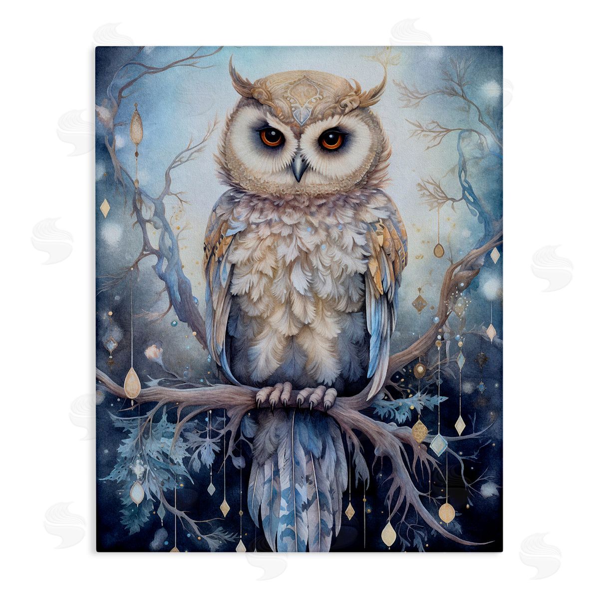Owl on Twinkling Branch Canvas Wall Art, Home Decor by The Dutch Lady