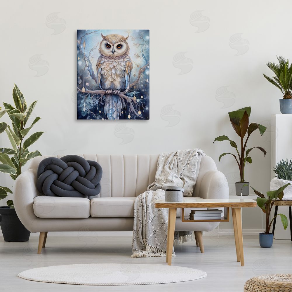 The Dutch Lady Owl on Twinkling Branch Canvas Wall Art Print in Room