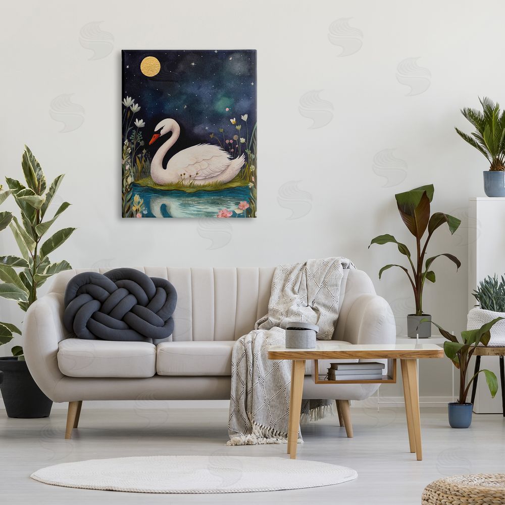 The Dutch Lady Sleeping Swan Night Sky Canvas Wall Art Print in Room