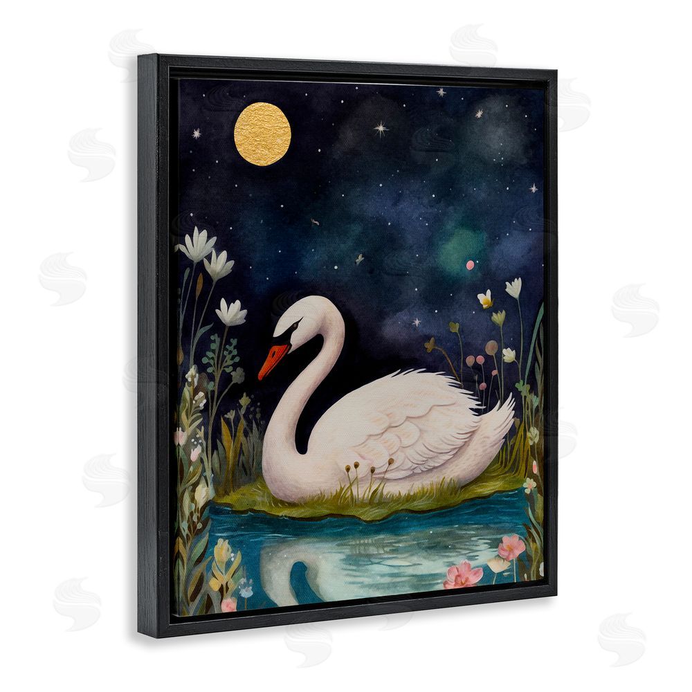 The Dutch Lady Sleeping Swan Night Sky Black Floating Frame Canvas Wall Art Print