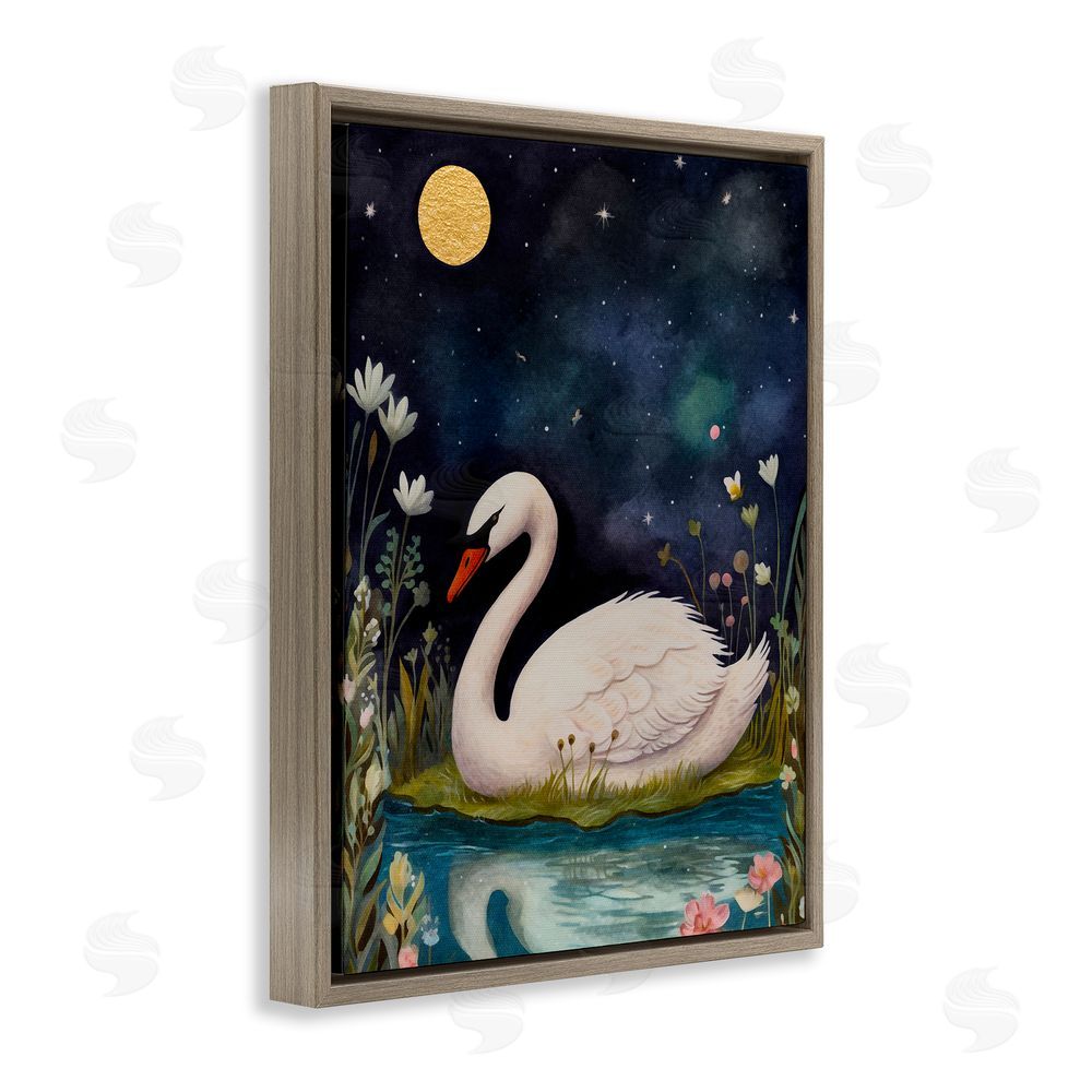 The Dutch Lady Sleeping Swan Night Sky Brown Floating Frame Canvas Wall Art Print