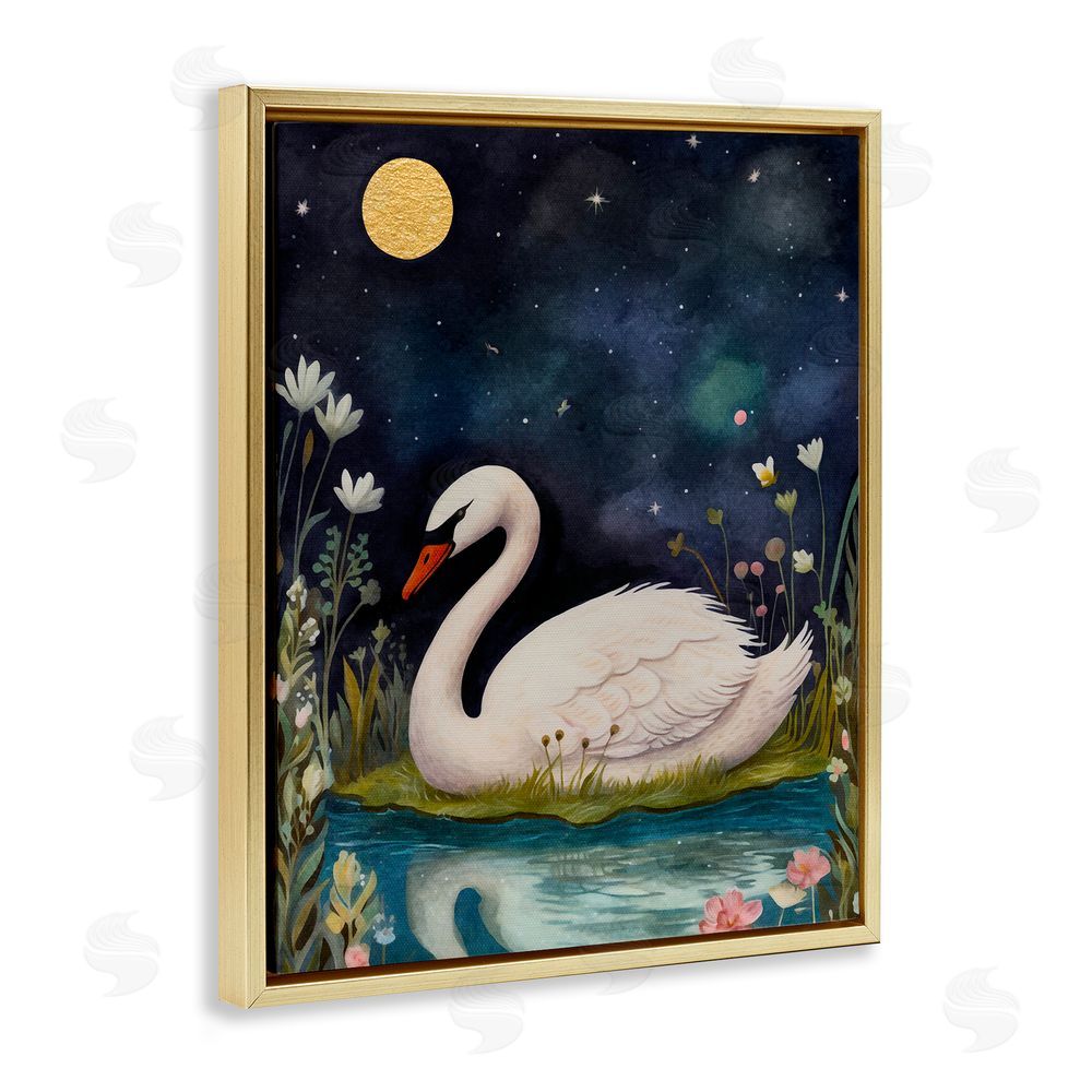 The Dutch Lady Sleeping Swan Night Sky Gold Floating Frame Canvas Wall Art Print