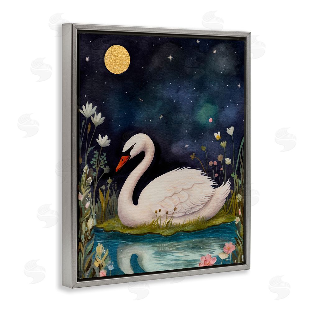 The Dutch Lady Sleeping Swan Night Sky Grey Floating Frame Canvas Wall Art Print