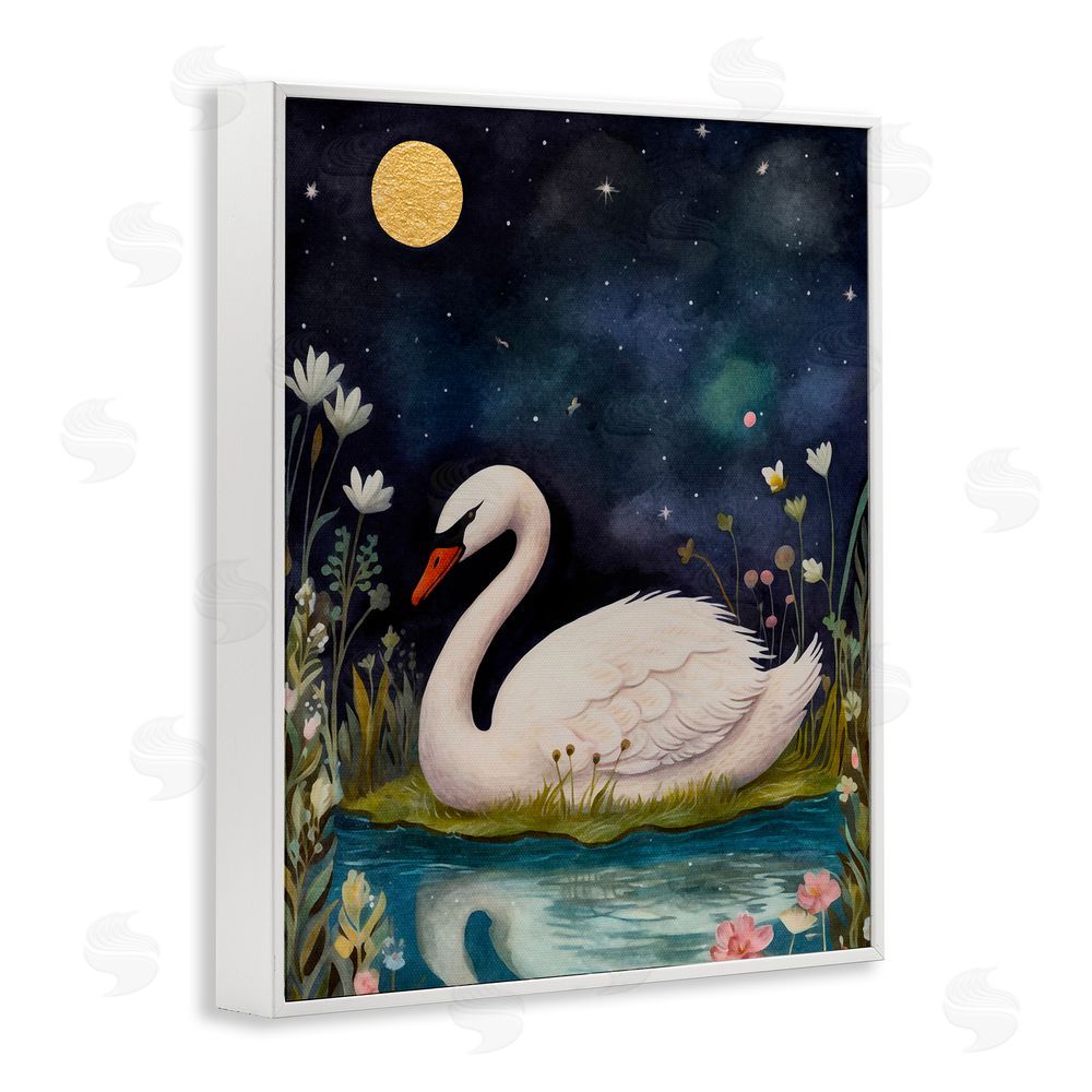 The Dutch Lady Sleeping Swan Night Sky White Framed Giclee Wall Art Print