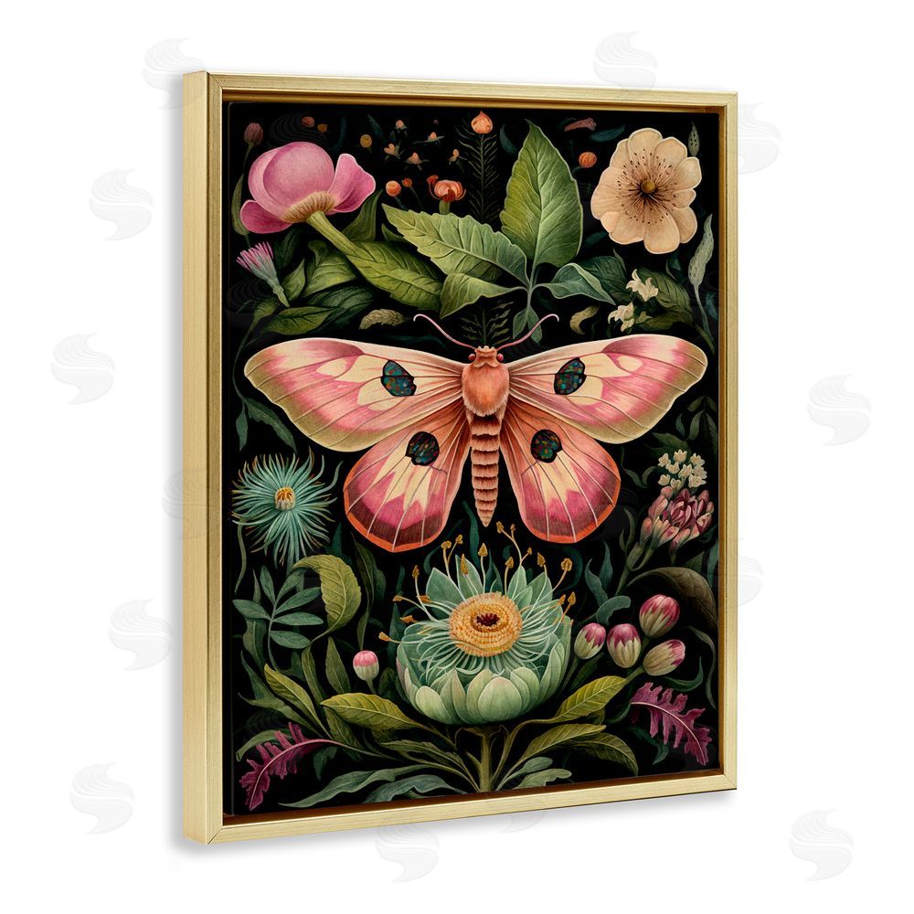 The Dutch Lady Vintage Botanical Moth Gold Floating Frame Canvas Wall Art Print
