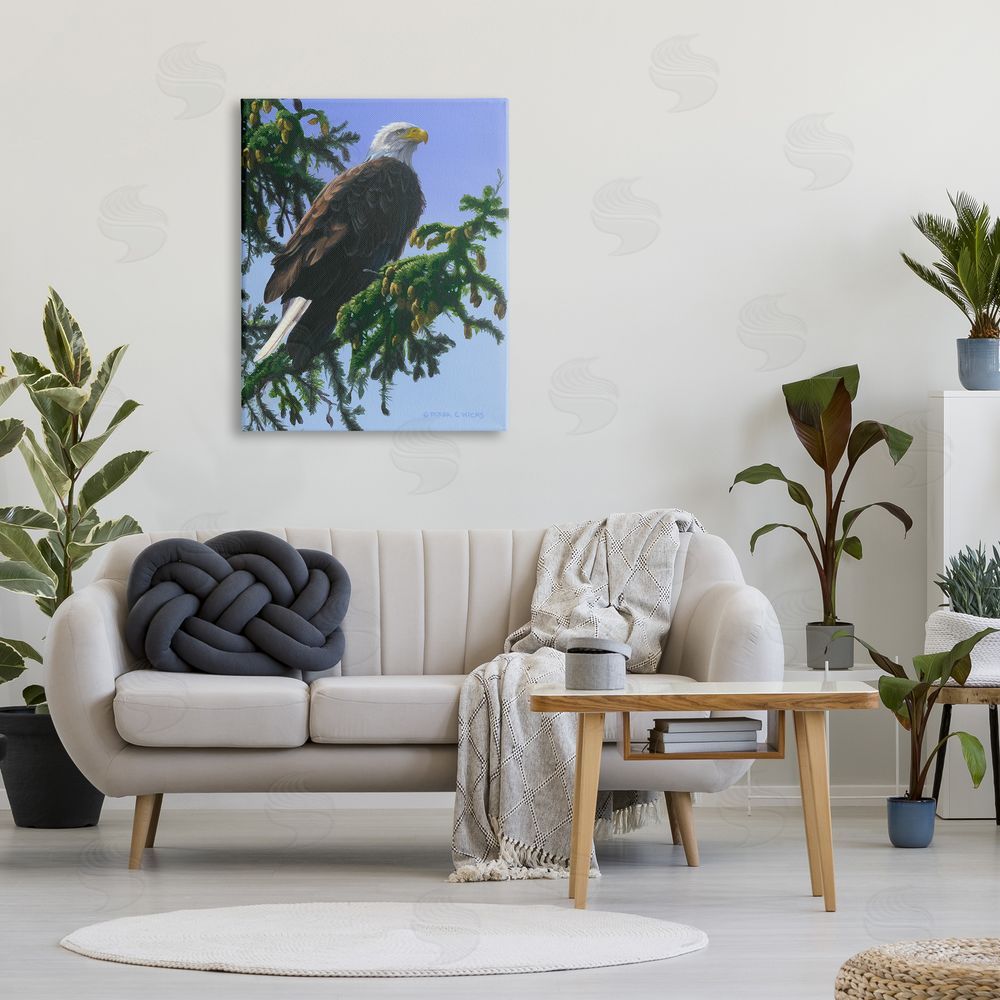 Derek Wicks Eagle on Fir Branch Canvas Wall Art Print in Room