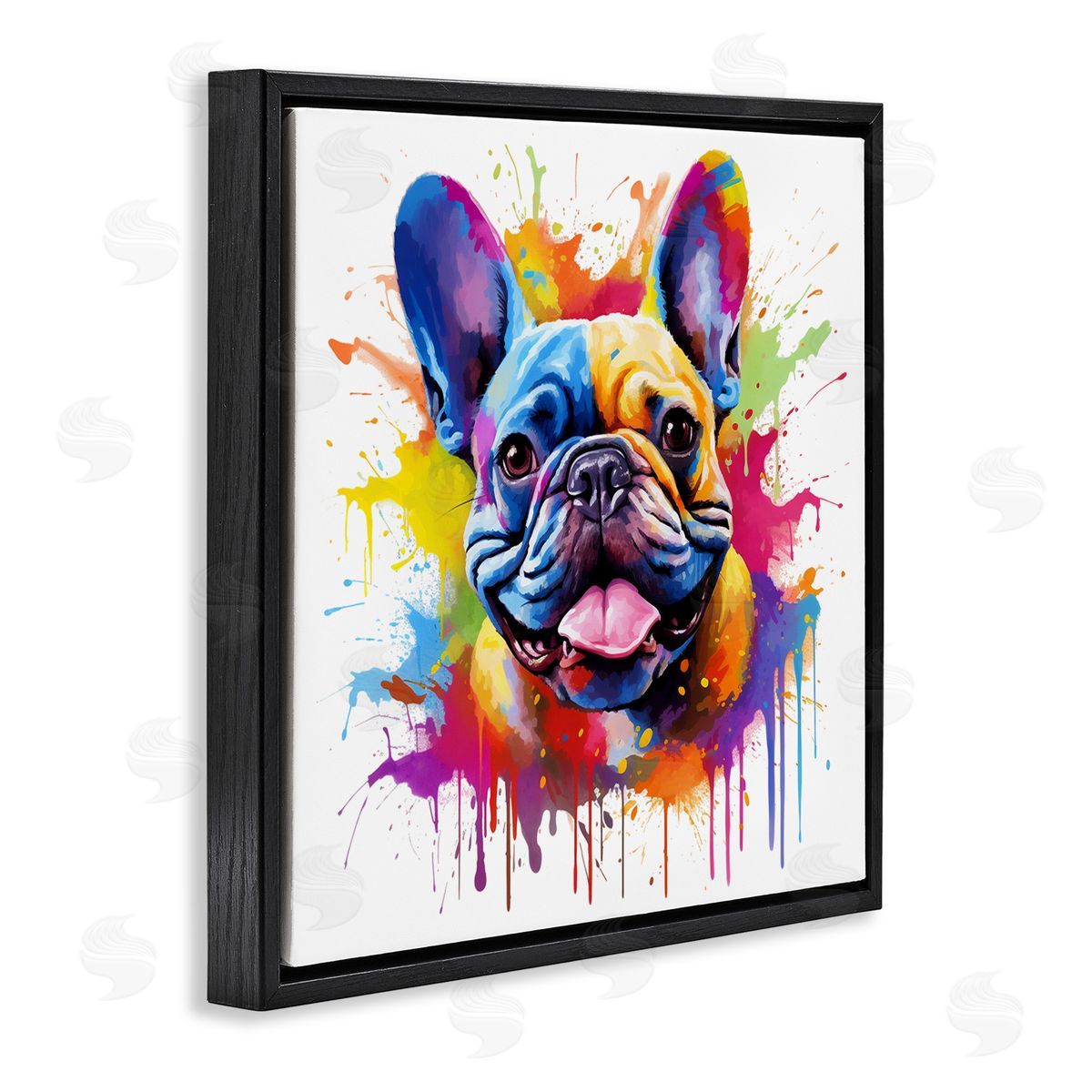 French Bulldog Modern Splash Black Floating Frame Canvas Wall Art, Home Decor by MB Cunningham