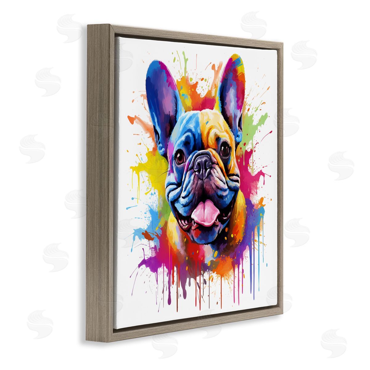 French Bulldog Modern Splash Brown Floating Frame Canvas Wall Art, Home Decor by MB Cunningham