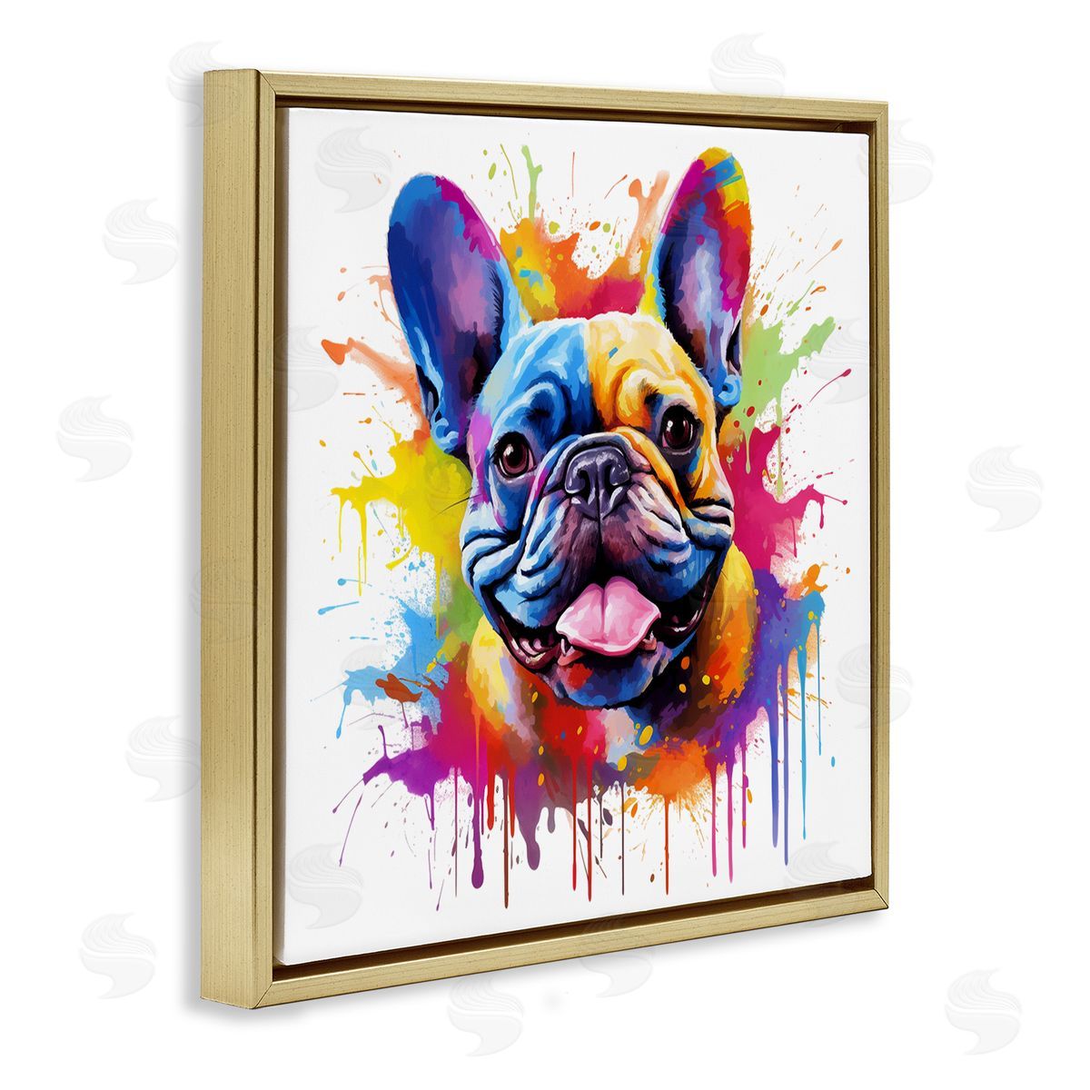 French Bulldog Modern Splash Gold Floating Frame Canvas Wall Art, Home Decor by MB Cunningham