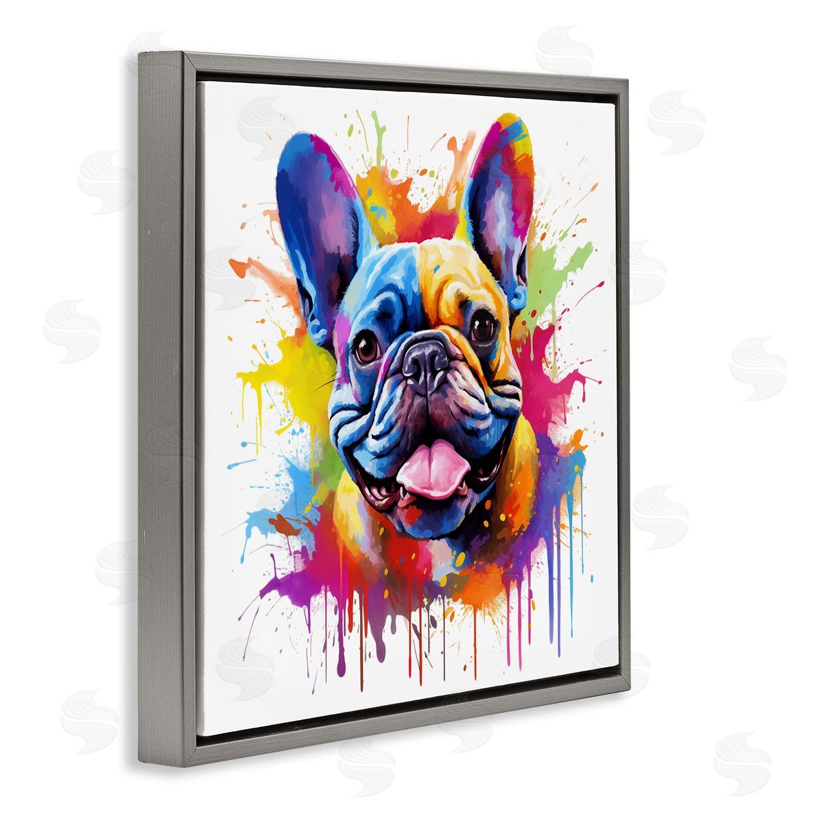French Bulldog Modern Splash Grey Floating Frame Canvas Wall Art, Home Decor by MB Cunningham