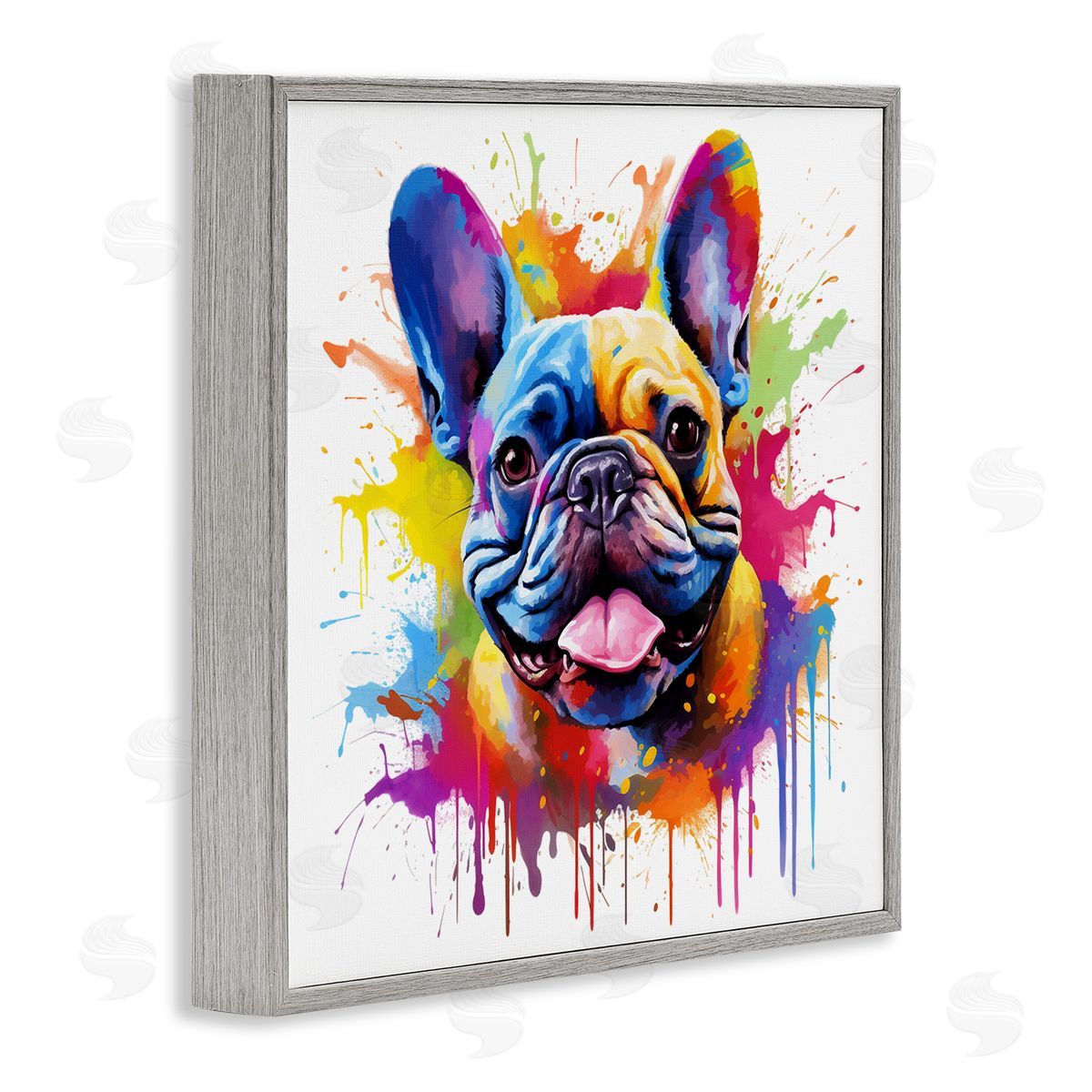 French Bulldog Modern Splash Grey Frame Print Wall Art, Home Decor by MB Cunningham