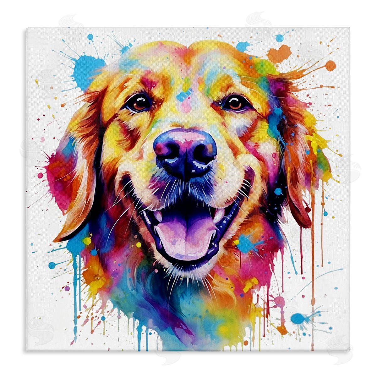 Happy Dog Paint Drip Canvas Wall Art, Home Decor by MB Cunningham