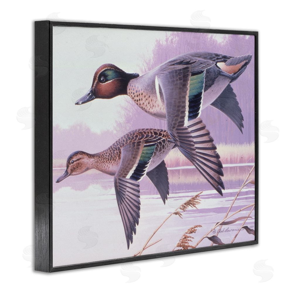 Rod Lawrence Flying Mallards over Lake Black Framed Giclee Wall Art Print