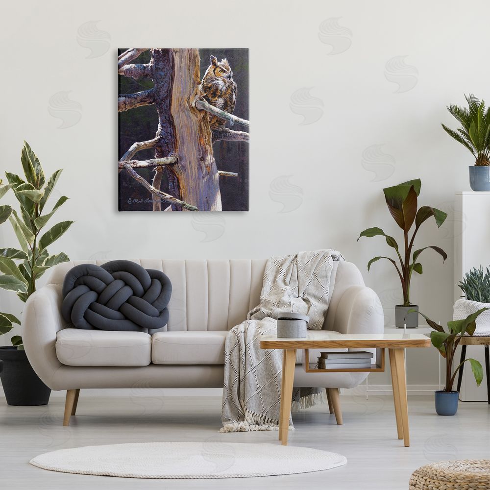Rod Lawrence Owl in Rustic Tree Canvas Wall Art Print in Room