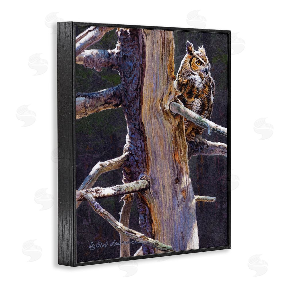 Rod Lawrence Owl in Rustic Tree Black Framed Giclee Wall Art Print
