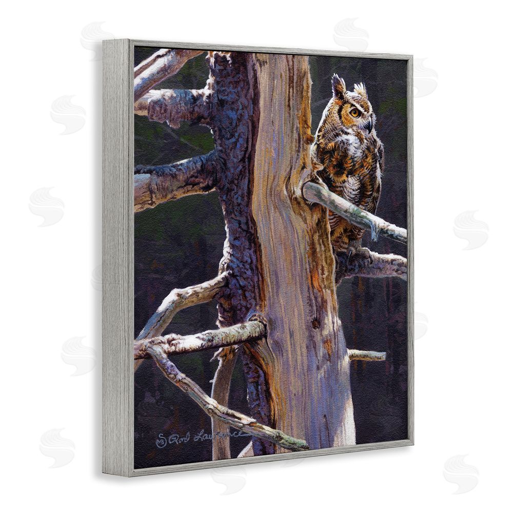 Rod Lawrence Owl in Rustic Tree Gray Framed Giclee Wall Art Print