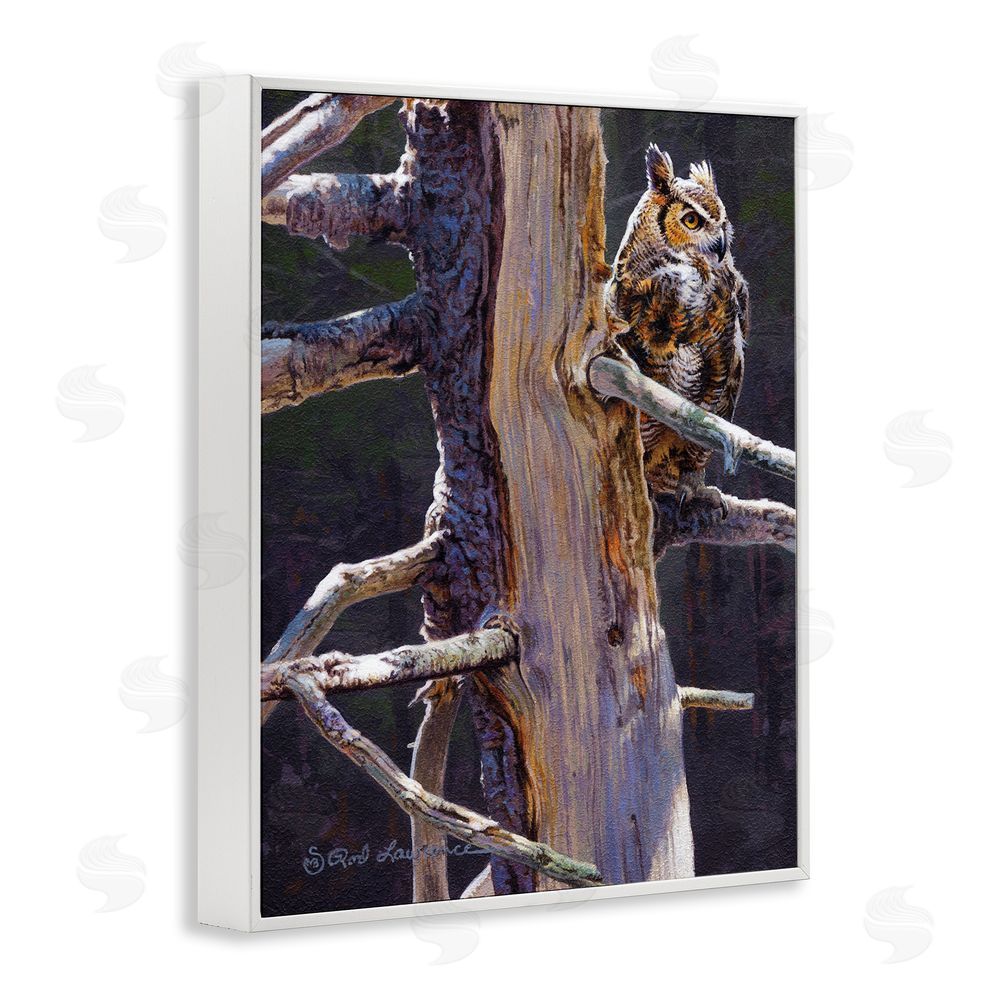 Rod Lawrence Owl in Rustic Tree White Framed Giclee Wall Art Print