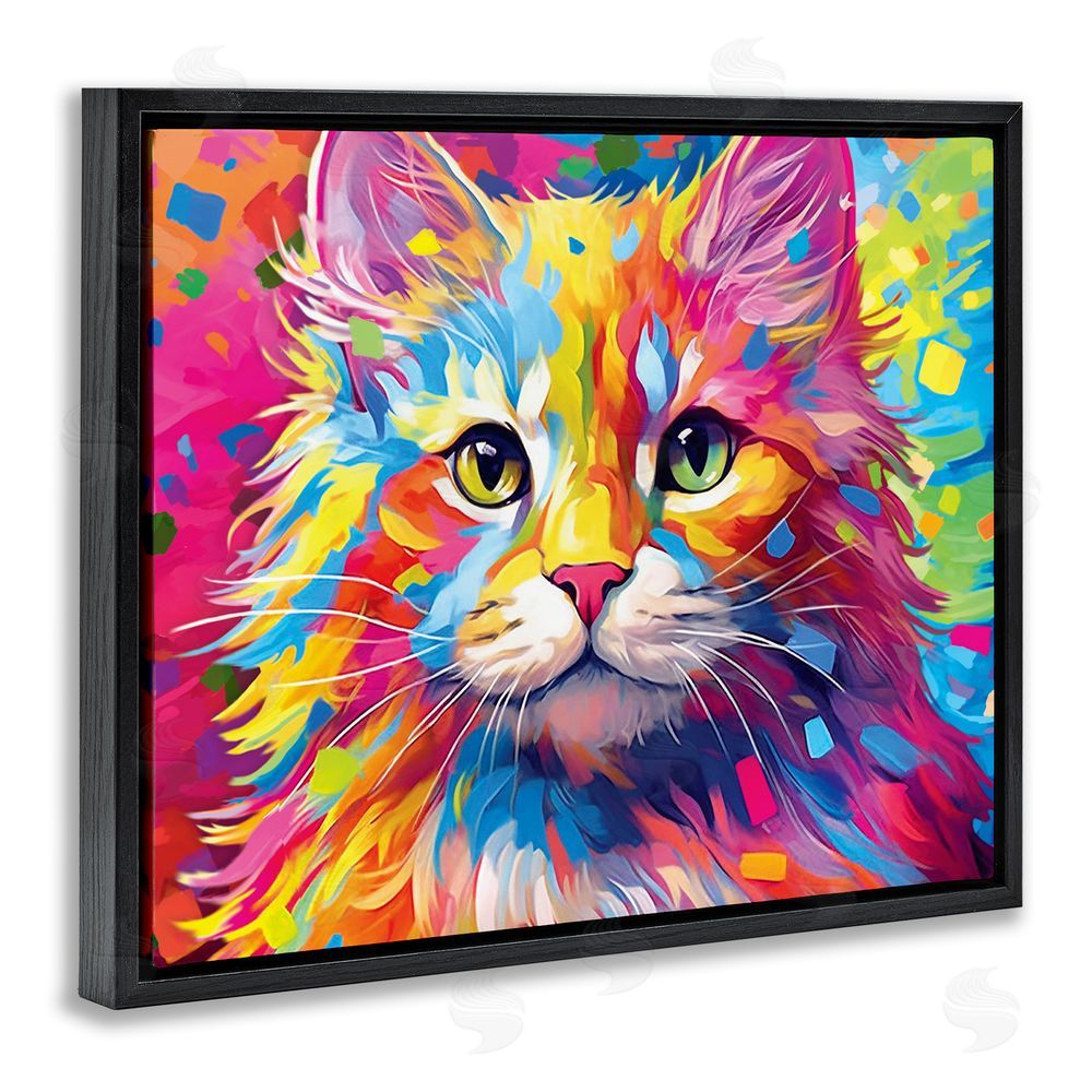 Image World Vivid Cat Painting Black Floating Frame Canvas Wall Art Print