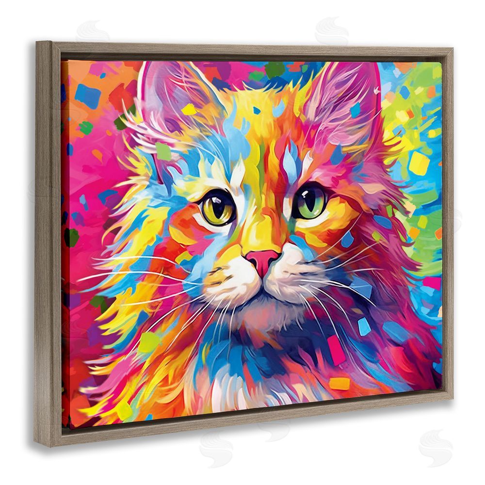 Image World Vivid Cat Painting Brown Floating Frame Canvas Wall Art Print