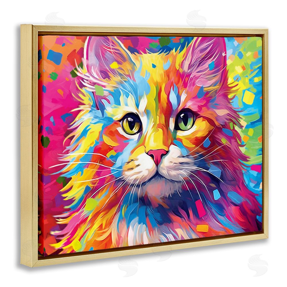 Image World Vivid Cat Painting Gold Floating Frame Canvas Wall Art Print