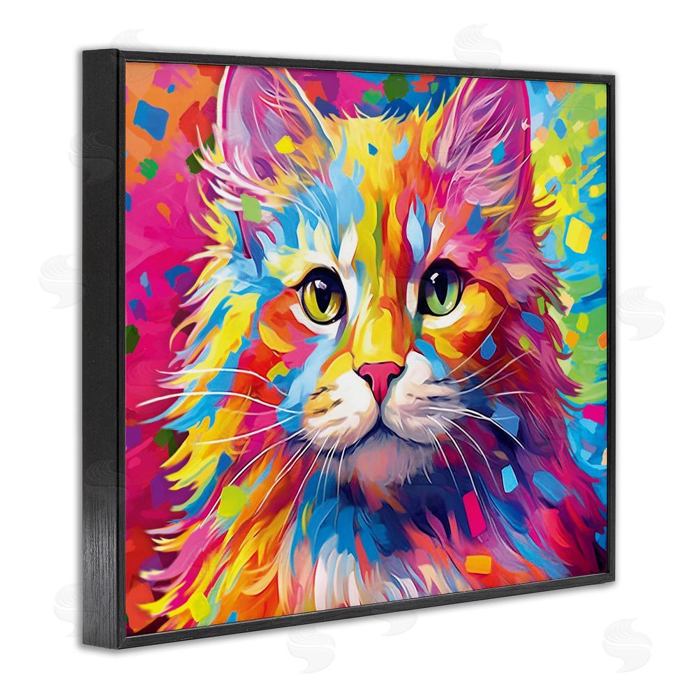 Image World Vivid Cat Painting Black Framed Giclee Wall Art Print