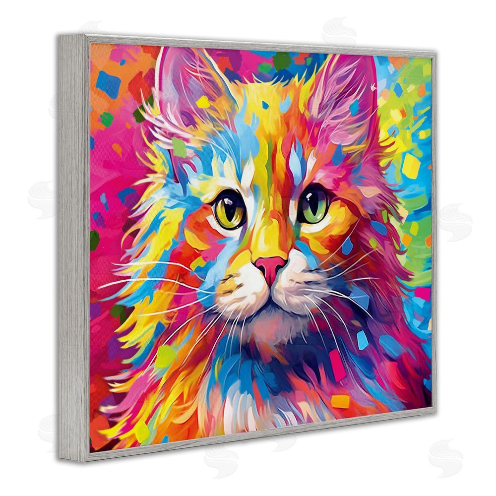 Image World Vivid Cat Painting Gray Framed Giclee Wall Art Print